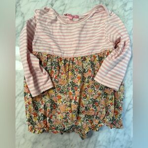 Bisby Baby Girl Floral Bubble Romper 6-12M Pink Stripe Long Sleeve BLANK